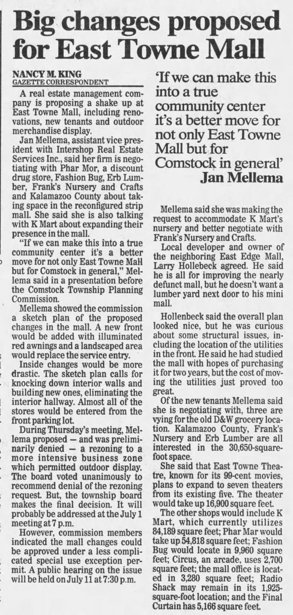 East Towne Mall (Gull Crossing, East Town Mall) - Jun 28 1991 Article